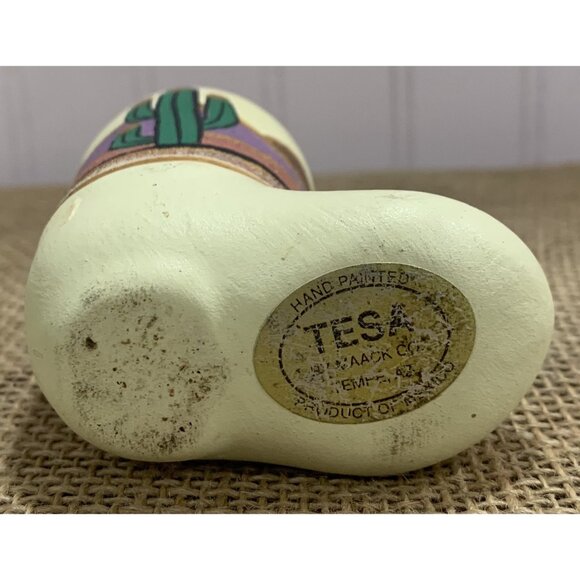 Vintage Southwestern Boot-Shaped Clay Vase With Cactus Desert Motif - Picture 7 of 7